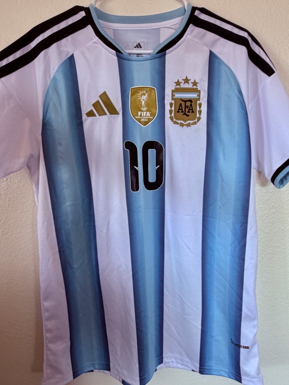 Argentina Soccer Jersey in Light Blue & White with Black Accents